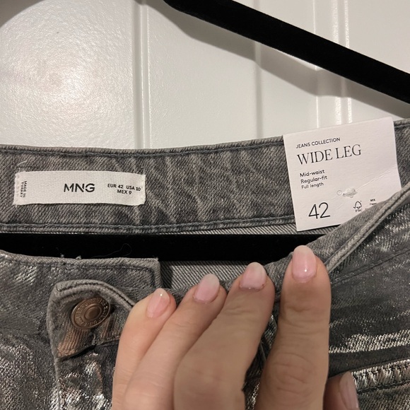 Mango Metallic Gray Wide-Leg Pants - Picture 3 of 6